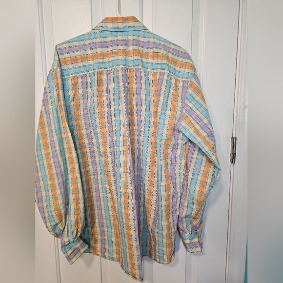 Alan Flusser Pastel Plaid Men's Shirt Men's Size XL - Picture 8 of 11